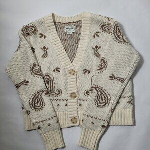 American Eagle Women's Brown Patterned Cardigan Sweater XS Ivory